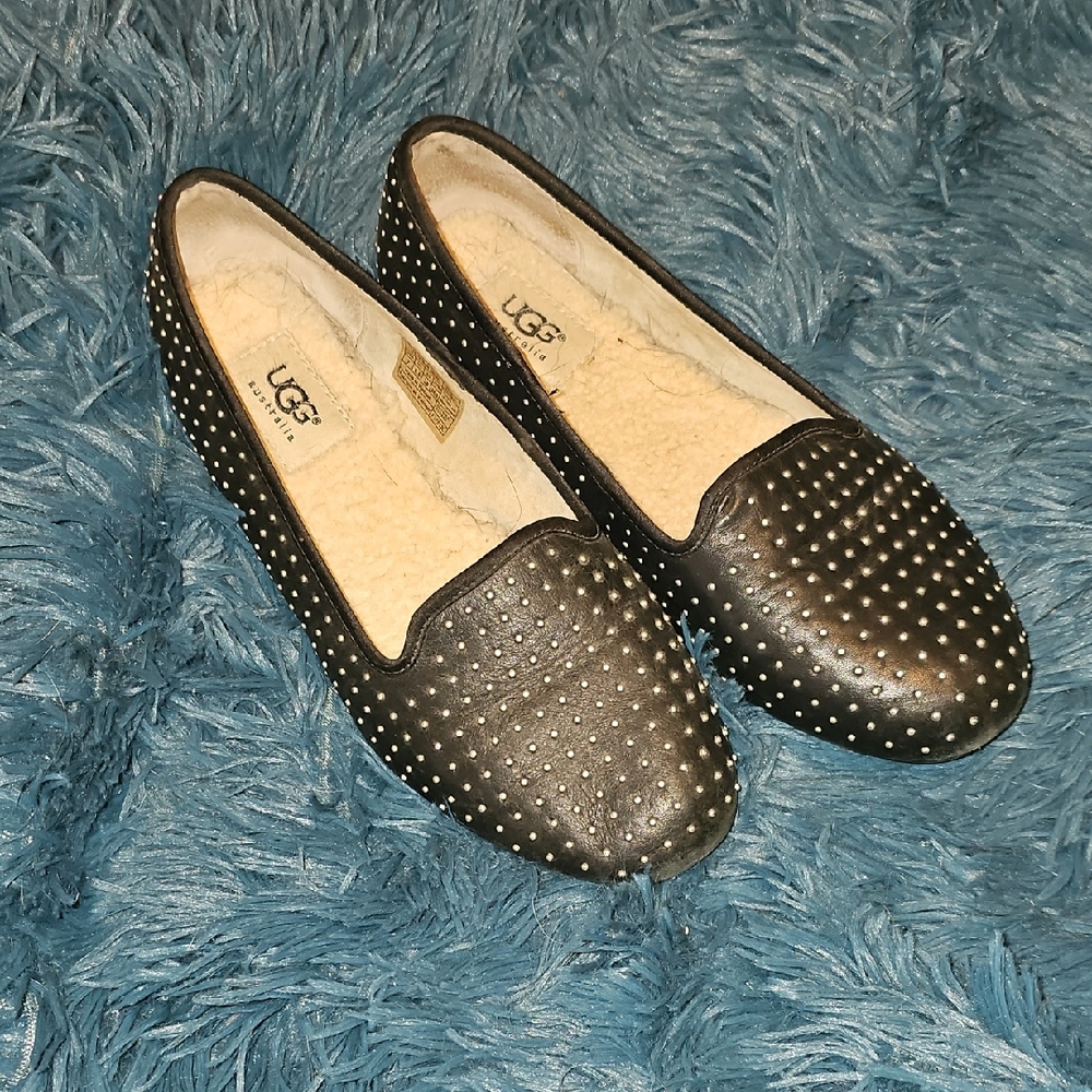 UGG Black Alloway Studded Shearling-Lined Slip-On Flats